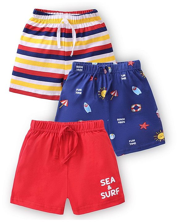 Babyhug Cotton Knit Shorts Surfboard Print Pack of 3 - Multicolour