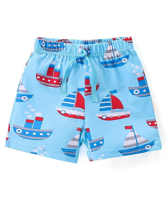 Babyhug Cotton Knit Shorts With Boat Print Pack of 3 - Multicolour