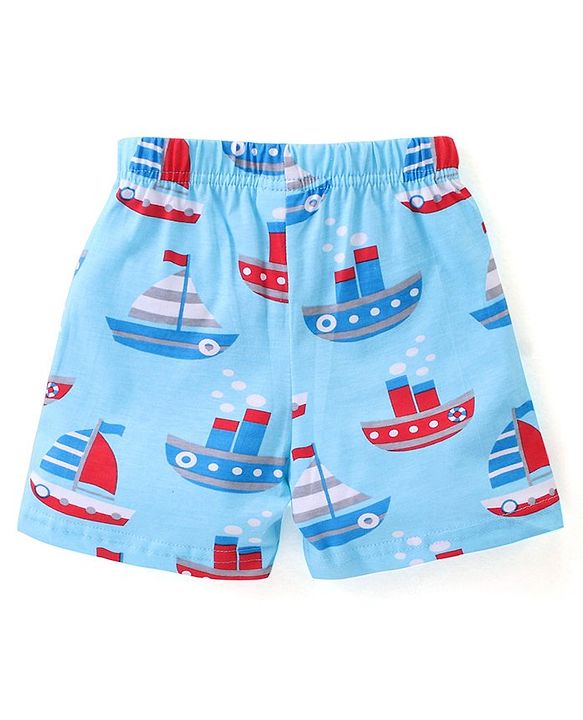 Babyhug Cotton Knit Shorts With Boat Print Pack of 3 - Multicolour
