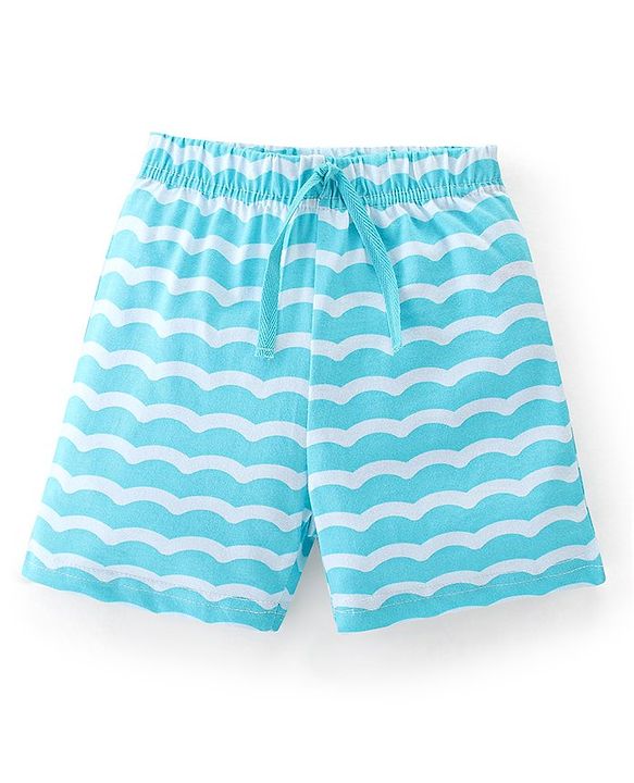 Babyhug Cotton Single Jersey Knit Shorts Fish Print Pack Of 3 - Blue & Yellow