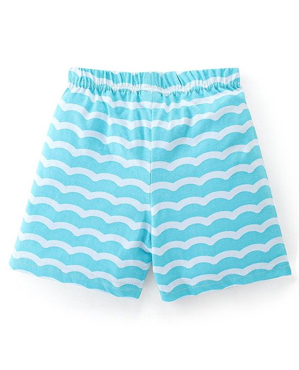 Babyhug Cotton Single Jersey Knit Shorts Fish Print Pack Of 3 - Blue & Yellow
