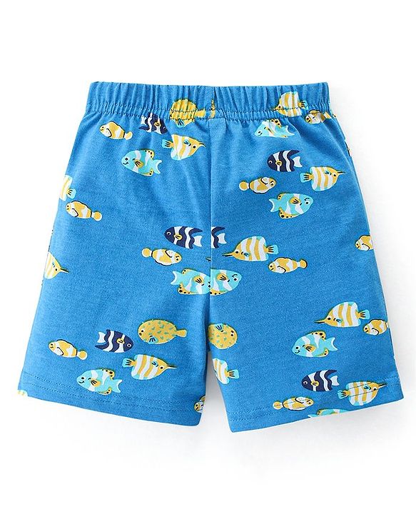 Babyhug Cotton Single Jersey Knit Shorts Fish Print Pack Of 3 - Blue & Yellow