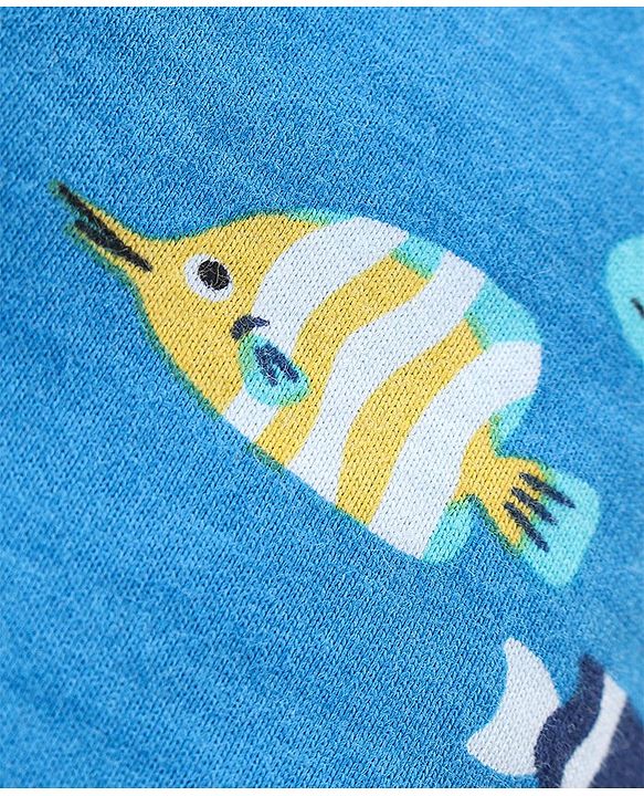 Babyhug Cotton Single Jersey Knit Shorts Fish Print Pack Of 3 - Blue & Yellow