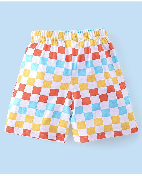 Babyhug Cotton Single Jersey Knit Knee Length Checkered Shorts - White