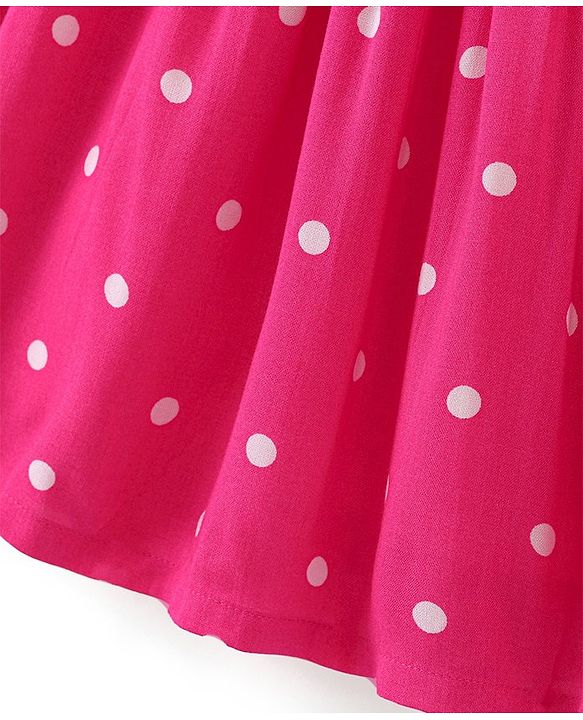 Babyhug Cotton Jersey Knit Frill Sleeveless Frock Polka Dot Print - Fuchsia