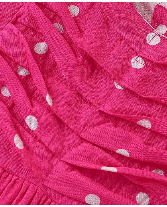 Babyhug Cotton Jersey Knit Frill Sleeveless Frock Polka Dot Print - Fuchsia