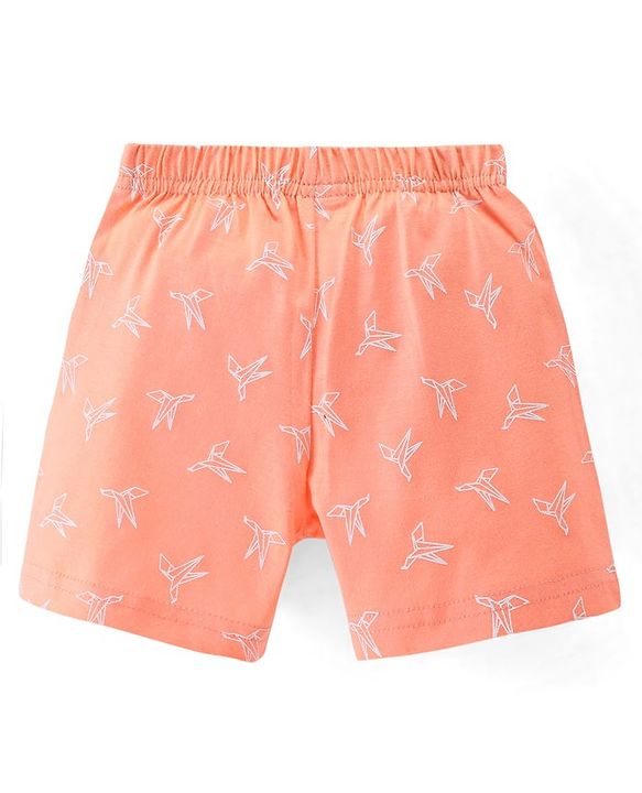 Babyhug Cotton Knit Shorts Paper Plane Print - Orange
