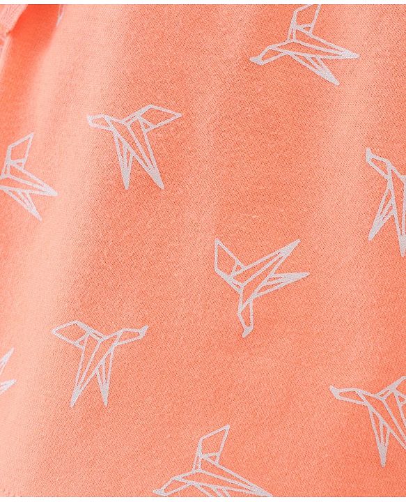 Babyhug Cotton Knit Shorts Paper Plane Print - Orange