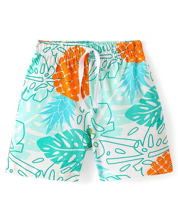 Babyhug Cotton Single Jersey Knit Shorts Tropical Print - Blue