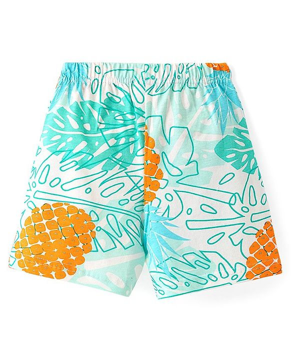 Babyhug Cotton Single Jersey Knit Shorts Tropical Print - Blue