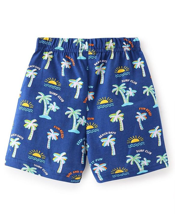 Babyhug Cotton Single Jersey Knit Shorts Palm Tree Print - Navy Blue