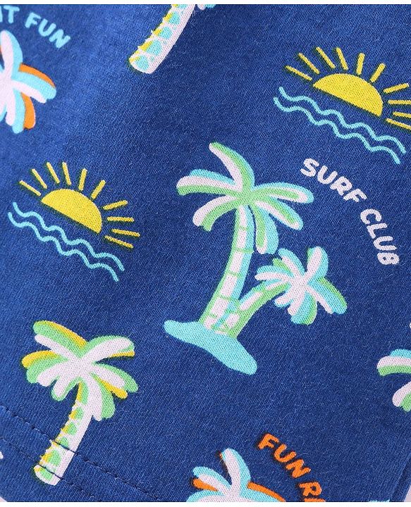 Babyhug Cotton Single Jersey Knit Shorts Palm Tree Print - Navy Blue