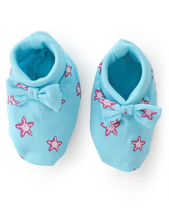 Babyhug 100% Cotton Cap Mittens & Booties Star Print - Blue