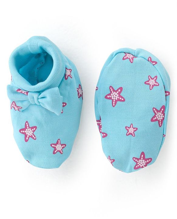 Babyhug 100% Cotton Cap Mittens & Booties Star Print - Blue