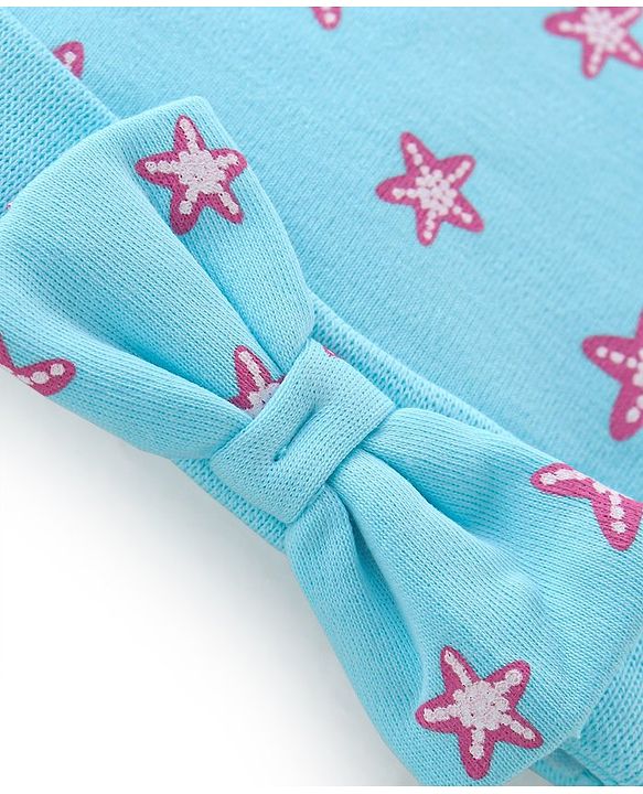 Babyhug 100% Cotton Cap Mittens & Booties Star Print - Blue