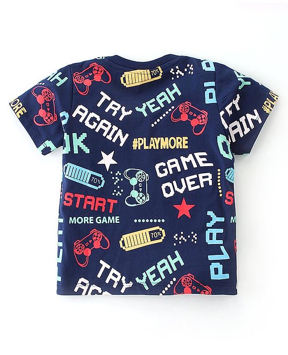 Babyhug Cotton Knit Half Sleeves Dino & Text Printed T-Shirts Pack of 3 - Blue & Yellow