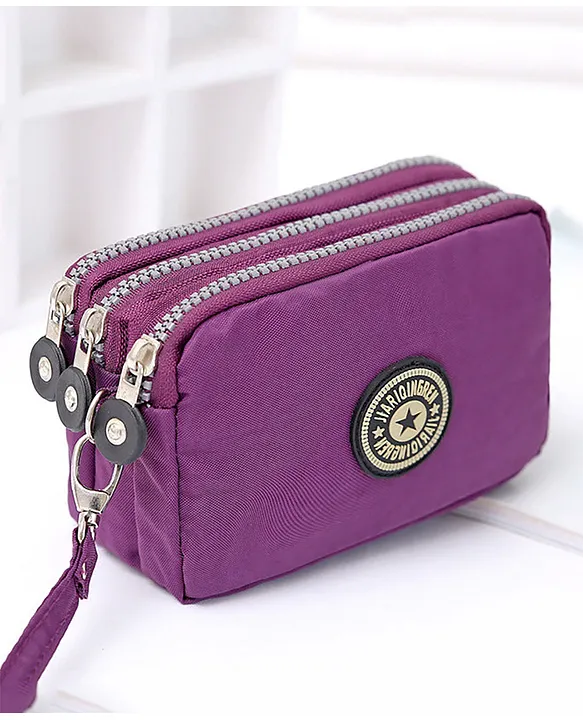 SYGA Women's Three-Zip Coin Purse Cosmetic Bag Mobile Phone Bag Hand  Portable Medium Bag Small Square Bag