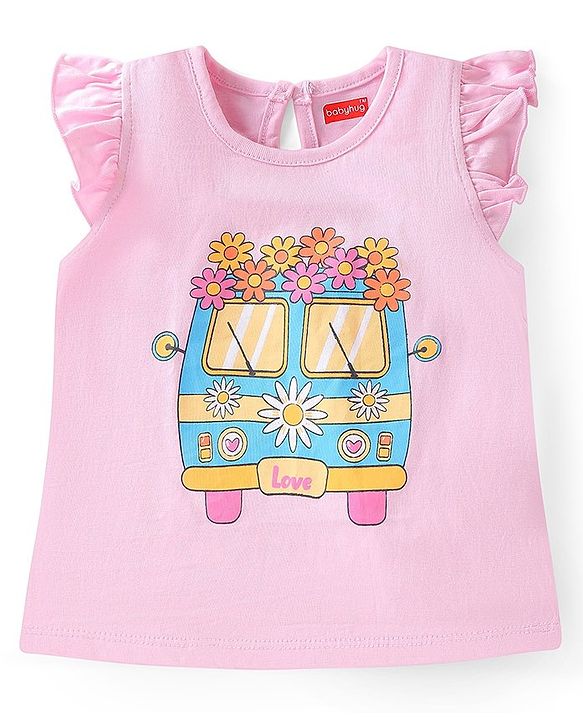 Babyhug 100% Cotton Knit Frill Sleeves Top With Floral Print Pack Of 3 - Multicolor
