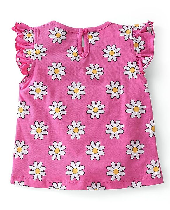 Babyhug 100% Cotton Knit Frill Sleeves Top With Floral Print Pack Of 3 - Multicolor