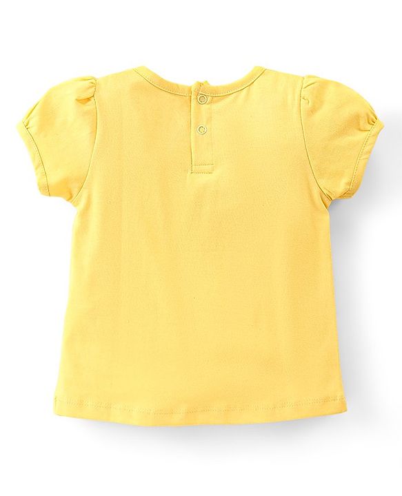 Babyhug Cotton Knit Half Sleeves Top Floral Print - Yellow