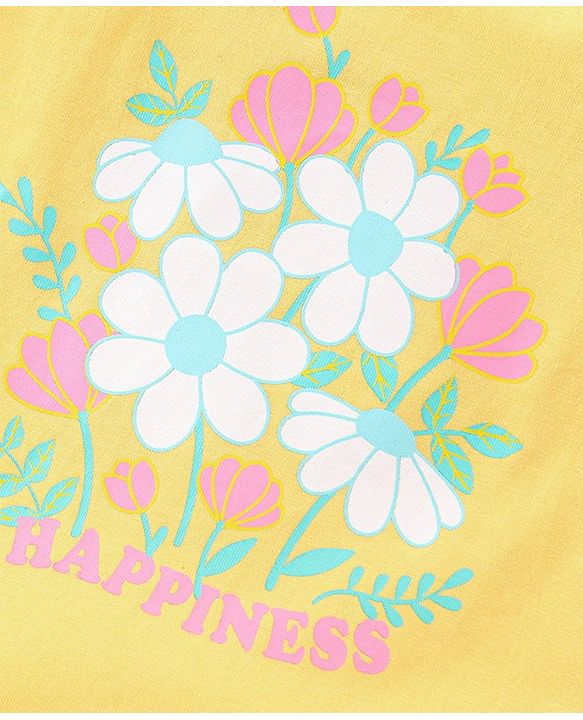 Babyhug Cotton Knit Half Sleeves Top Floral Print - Yellow