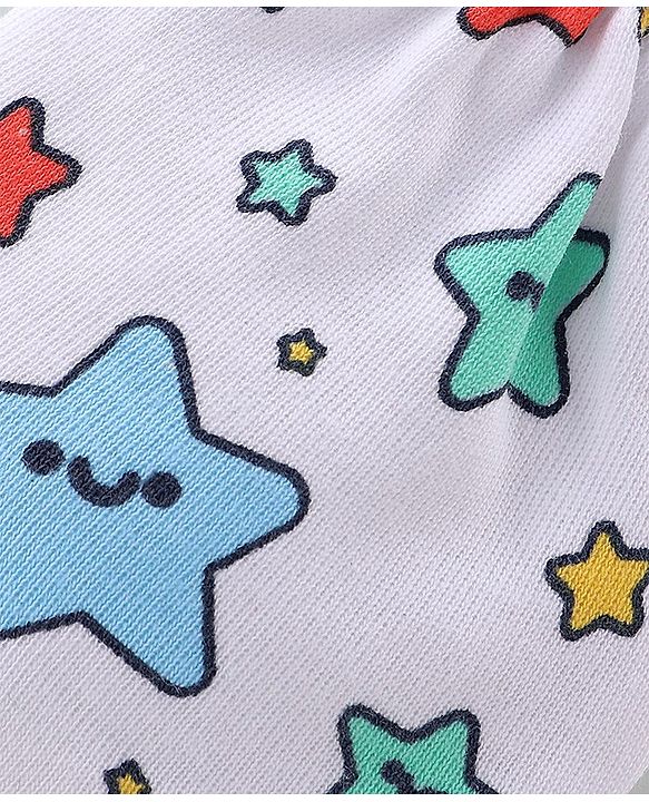 Babyhug 100% Cotton Knit Mittens & Booties Set Star Print Pack of 2 - White
