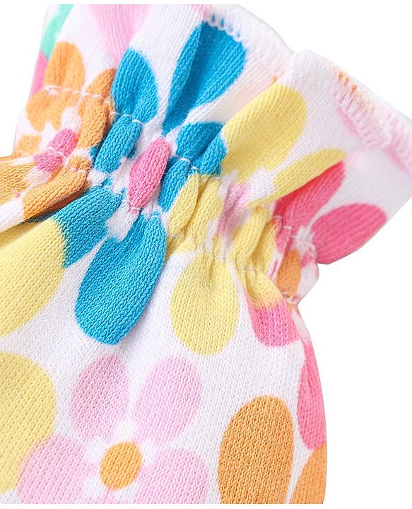 Babyhug 100% Cotton Knit Mittens & Booties Set Floral Print - Yellow