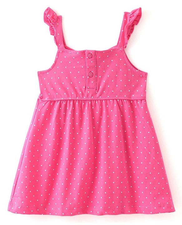 Babyhug Cotton Jersey Frill Sleeves Polka Dot Print Frock with Butterfly  Shaped Sling - Pink