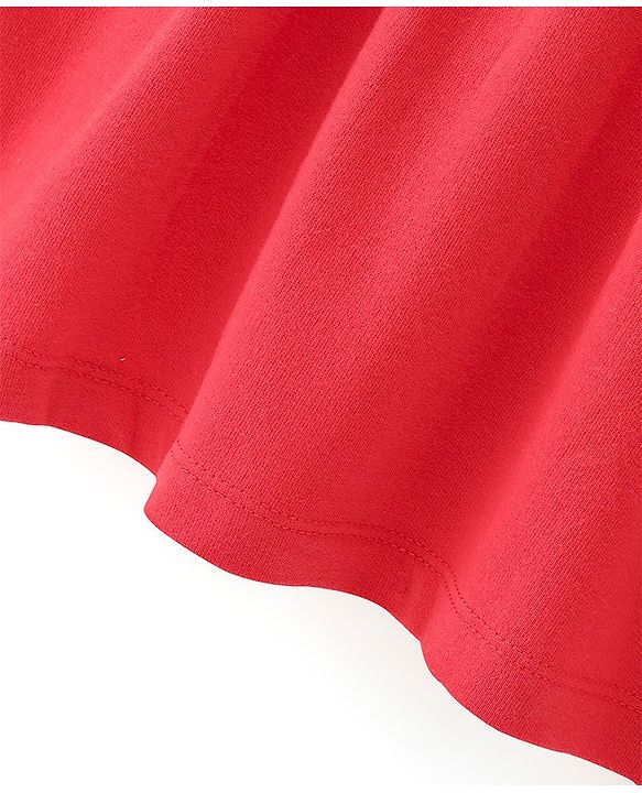 Babyhug Cotton Jersey Knit Floral Embroidery Frock with Full Sleeves Printed Inner Tee - Red