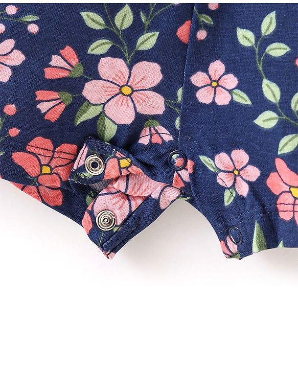 Babyhug Cotton Jersey Sleeveless Floral Printed Singlet Jumpsuit - Navy Blue