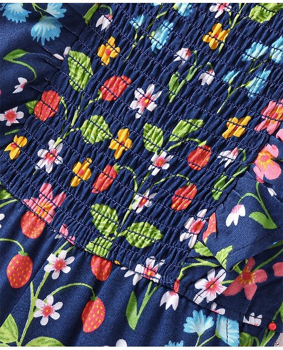Babyhug Cotton Knit  Sleeveless Jumpsuit  with Floral Print - Navy Blue