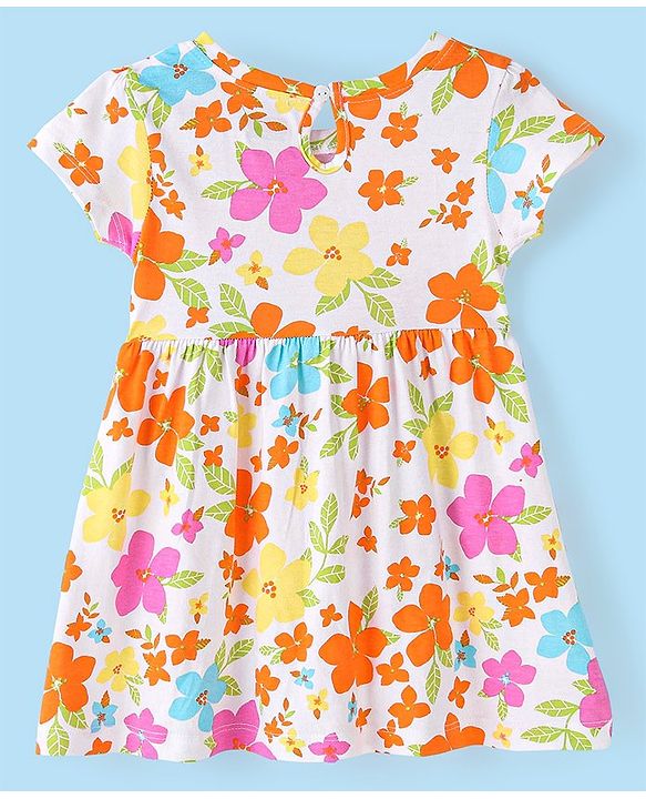 Babyhug 100% Cotton Jersey Knit Half Sleeves Frock With Bloomer Floral Print - Pink