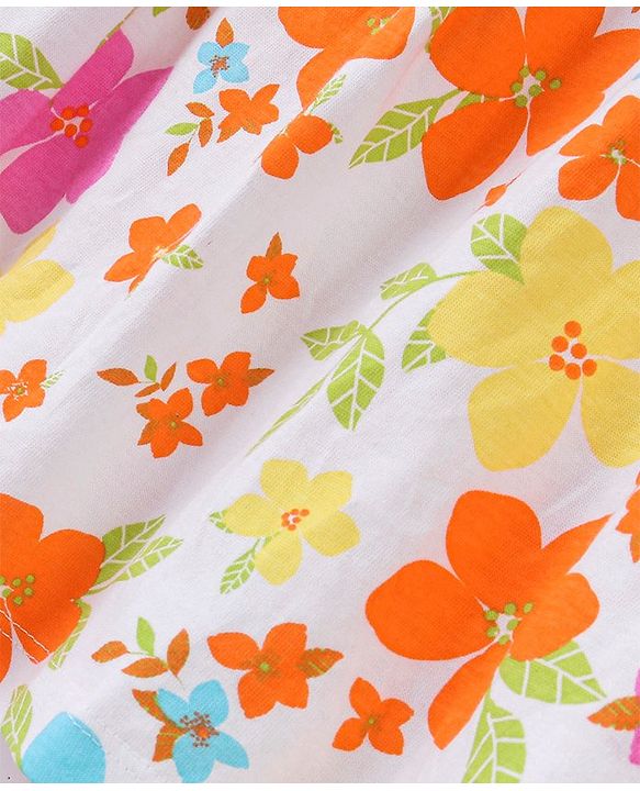 Babyhug 100% Cotton Jersey Knit Half Sleeves Frock With Bloomer Floral Print - Pink