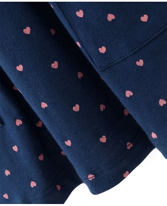 Babyhug Cotton Jersey Knit Half Sleeves Frock With Bloomer Kitty & Heart Print - Navy Blue