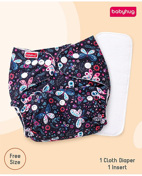 Babyhug Free Size Reusable Cloth Diaper with Smart Dry Insert Combo Robot Print- Teal Blue
