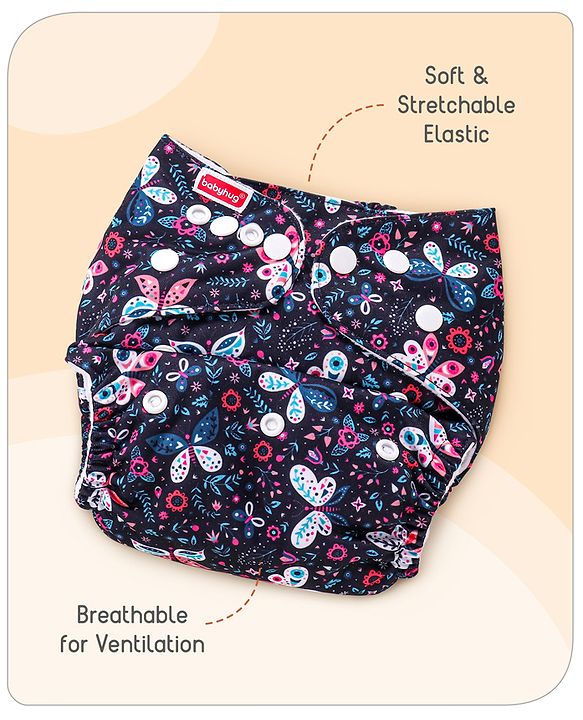 Babyhug Free Size Reusable Cloth Diaper with Smart Dry Insert Combo Robot Print- Teal Blue