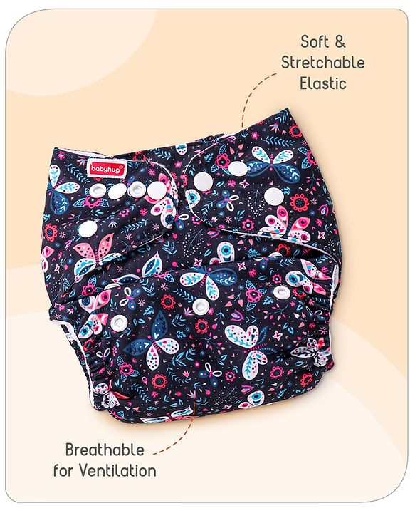 Babyhug Free Size Reusable Cloth Diaper with 2 Smart Dry Inserts Combo Robot Print- Teal Blue