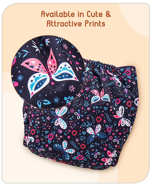 Babyhug Free Size Reusable Cloth Diaper with 2 Smart Dry Inserts Combo Robot Print- Teal Blue