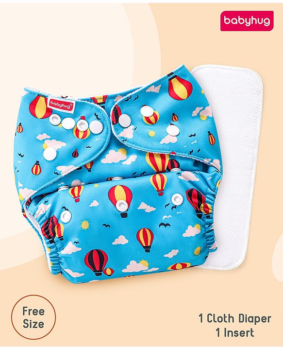 Babyhug Free Size Reusable Cloth Diaper with Smart Dry Insert Combo Robot Print- Teal Blue
