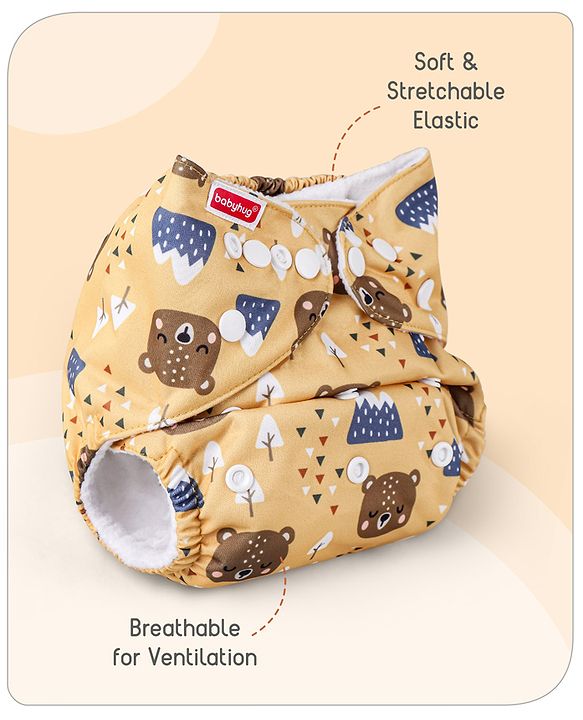 Babyhug Free Size Reusable Cloth Diaper with Smart Dry Insert Combo Robot Print- Teal Blue