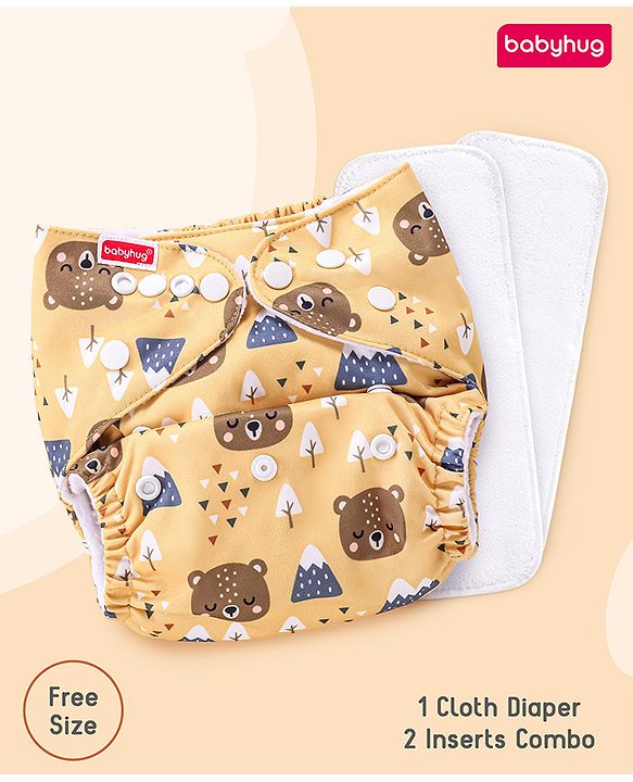 Babyhug Free Size Reusable Cloth Diaper with 2 Smart Dry Inserts Combo Robot Print- Teal Blue