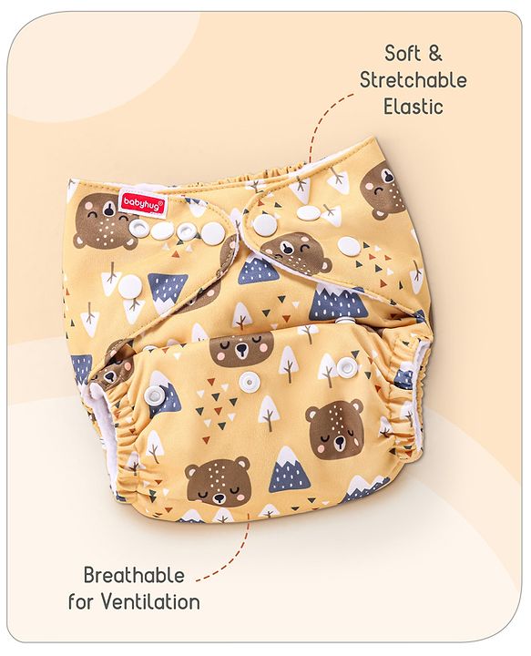 Babyhug Free Size Reusable Cloth Diaper with 2 Smart Dry Inserts Combo Robot Print- Teal Blue