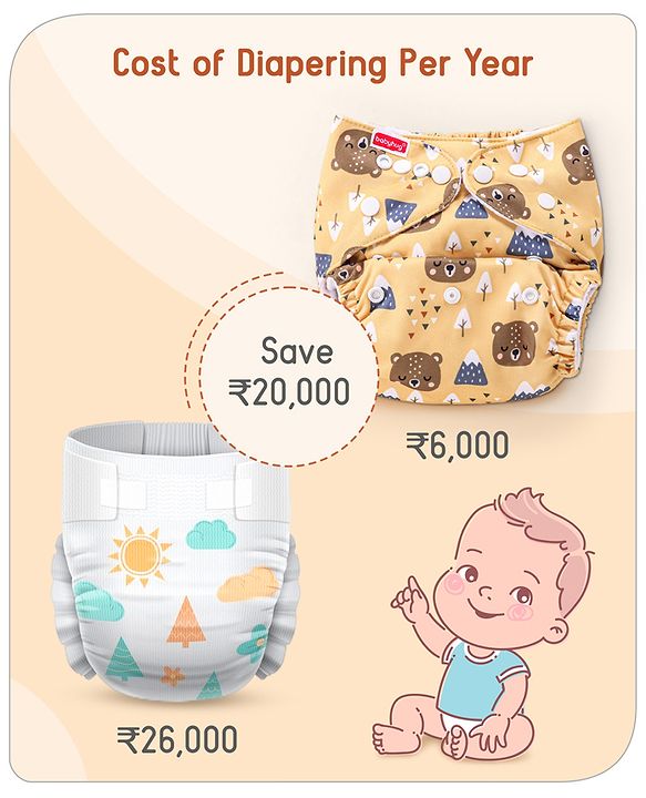 Babyhug Free Size Reusable Cloth Diaper with 2 Smart Dry Inserts Combo Robot Print- Teal Blue