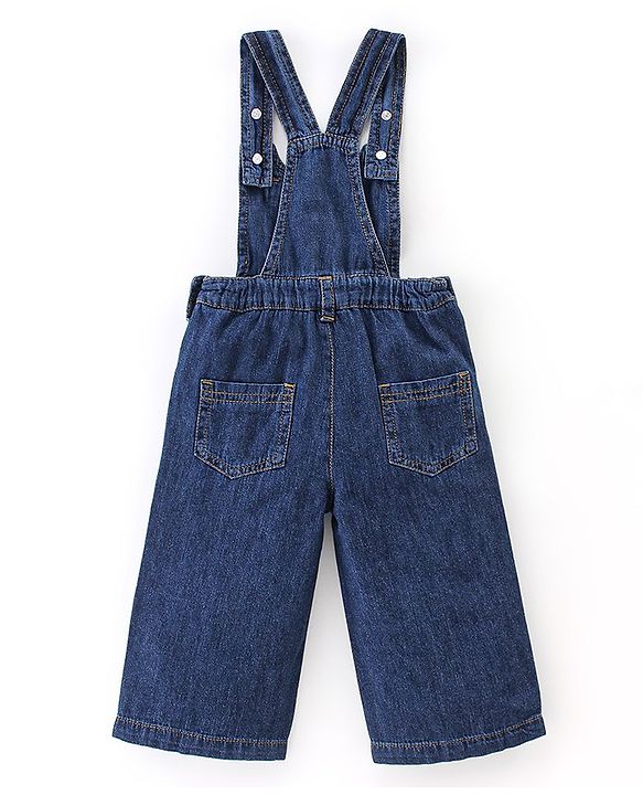Babyhug 100% Cotton Knit Dungaree & Half Sleeves T-Shirt Set With Floral Print - Blue & Yellow Orange
