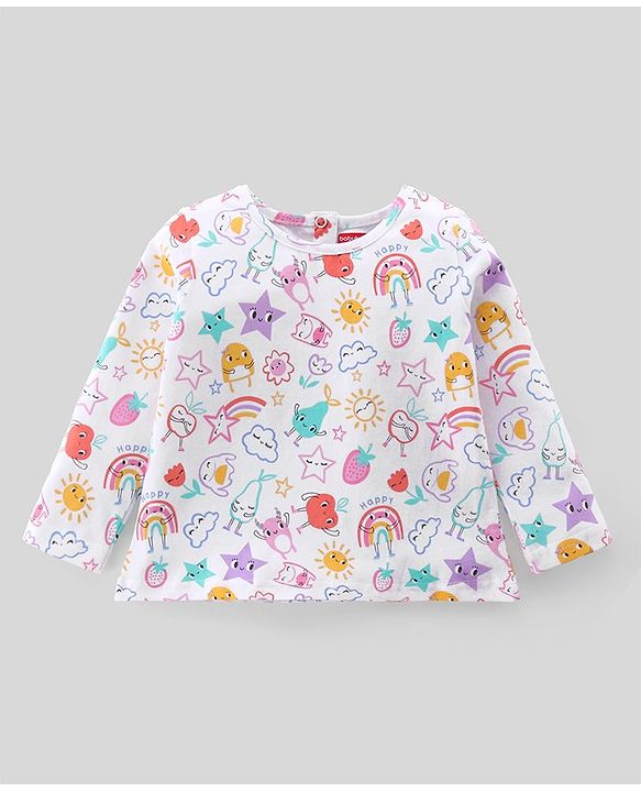 Babyhug 100% Cotton Woven Dungarees With Full Sleeves T-Shirt With Sun Print & Applique -