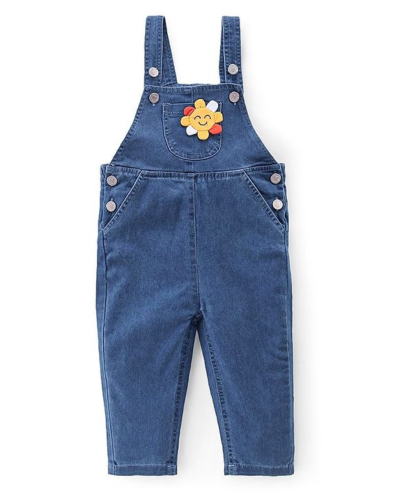 Babyhug 100% Cotton Woven Dungarees With Full Sleeves T-Shirt With Sun Print & Applique -