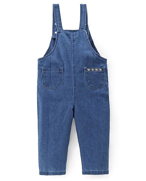 Babyhug 100% Cotton Woven Dungarees With Full Sleeves T-Shirt With Sun Print & Applique -