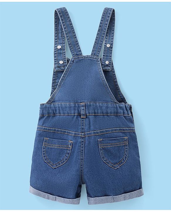 Babyhug Single Jersey Woven Half Sleeves T-Shirt with Floral Print  & Denim Dungaree - White & Blue