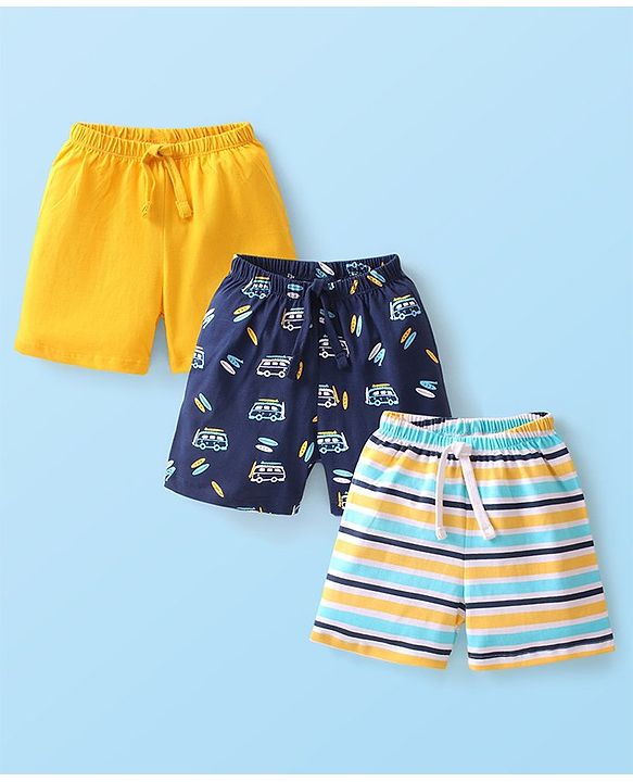 Babyhug Cotton Knit  Striped Shorts Pack of 3 - Multicolour