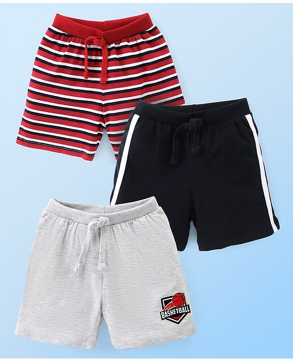 Babyhug Cotton Knit Striped Shorts Pack of 3- Multicolor